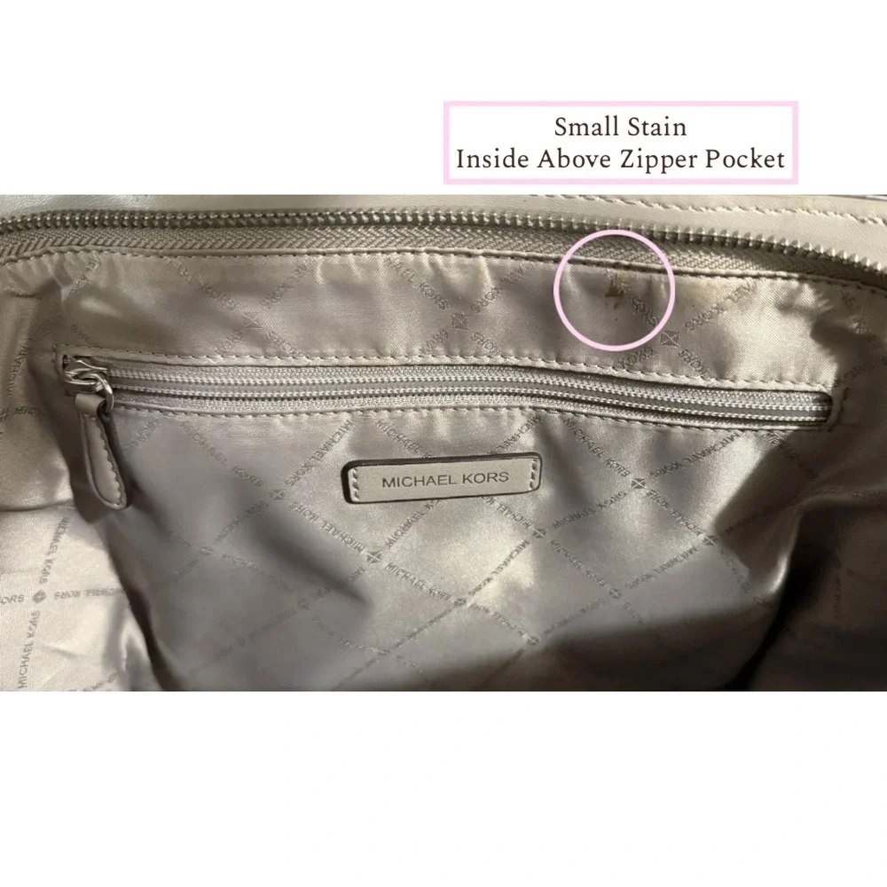 Michael Kors Avril Medium Satchel Cement Grey Pebbled Leather Handbag - Picture 8 of 10